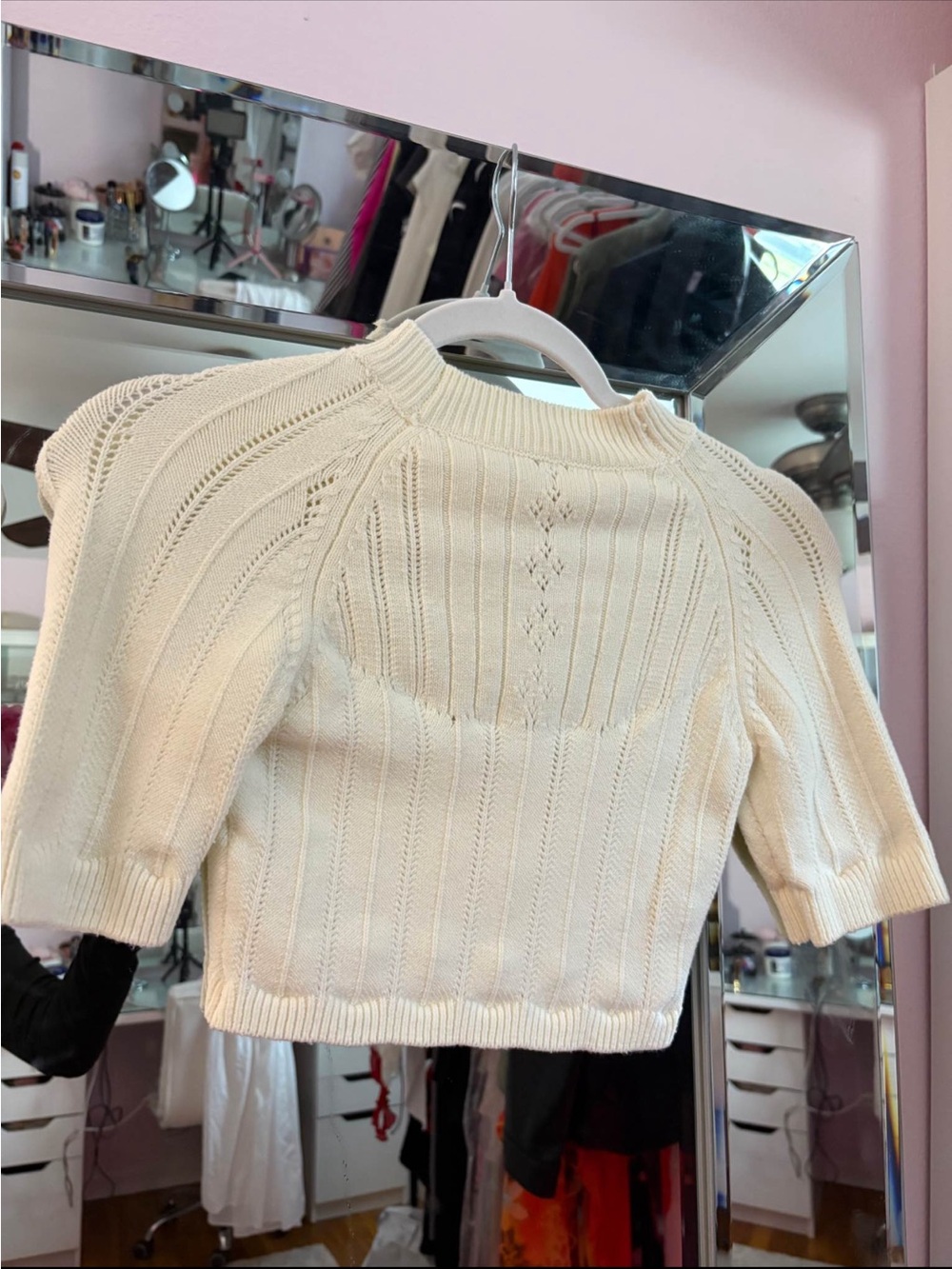 Cream Knit Short-Sleeve Sweater Top